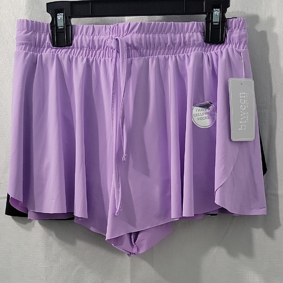 btween Light Purple & Black  Athletic Girls Shorts with Pockets Set Of 2 Size 10 - Picture 2 of 7